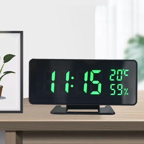Horloges de table de bureau Réveil numérique miroir avec température et humidité 3 alarmes horloge de table de sieste mode nuit 1224H horloge électronique LED USB 230508