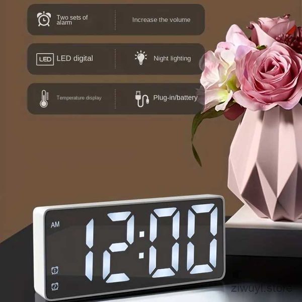 Horloges de table de bureau Miroir Digital Smart Alarm Table Tépère Corloge de Tépérature Regarder la voix Contrôle de Night Mode Night Anti-Distturb 12 / 24H Corloge LED électronique