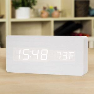 Desk Table Clocks Modern Wooden Led Smart Alarm Clocks For Square Voice Control Desktop Digital Clock For Room Bedrooms Bedside Table AA230522