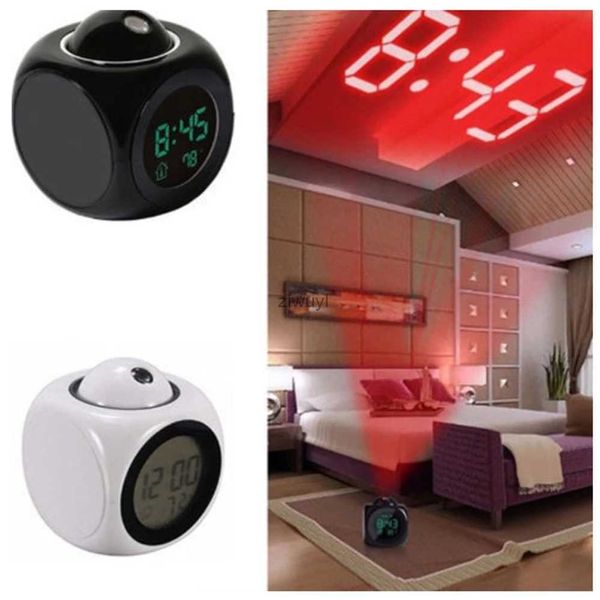 Relojes de mesa de escritorio Reloj despertador de proyección de luz LED multifuncional Reloj de voz