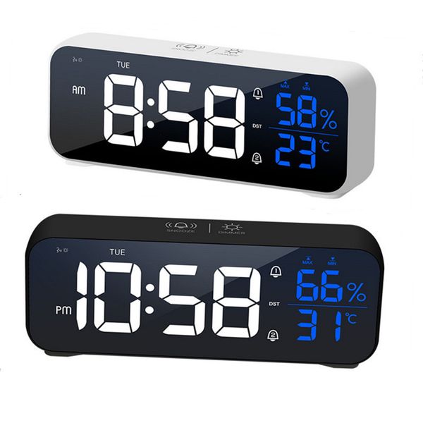 Horloges de table de bureau Musique Réveil Température Humidité Contrôle vocalAlaways On Table Clock Double alarme murale Rechargeable Digital LED Clocks 230725