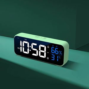 Desk Table Clocks Music LED Digital Alarm Clock Voice Control Temperature Humidity Display Desktop Clocks Home Table Decoration Built-in 1200mAh 231017