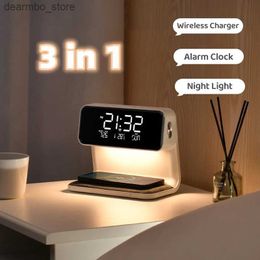 Horloges de table de bureau Nouvelle tendance Table de chambre à coucher LED Veilleuse Réveil numérique QI Chargeur sans fil universel Convient pour iPhone et Samsung24327