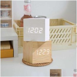 Desktafel klokken nieuwe spraak-geactiveerde elektronische digitale alarm creatieve led luie houten datum temperatuur kleine kubus kunst druppel del dh6k0