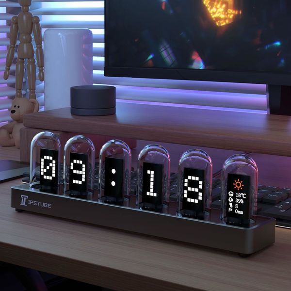 Bureau Table Horloges Nixie Tube Horloge Lueur IPS Couleur Écran Numérique DIY Analogique Bureau Décoration Cadeau 230721