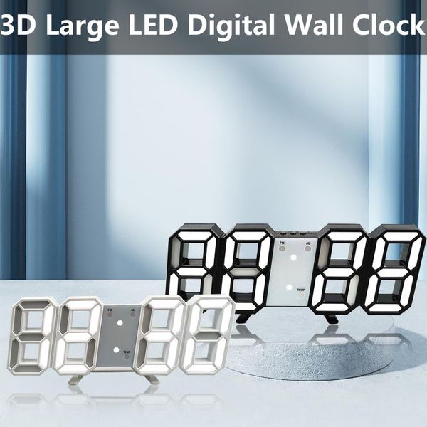 Relojes de mesa de escritorio, reloj de pared Digital LED grande 3D de escritorio nórdico, fecha, hora, Celsius, luz nocturna, alarma de visualización de sala de estar X1