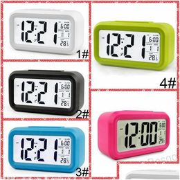 Relojes de mesa de escritorio Plástico Mute Despertador LCD Temperatura inteligente Lindo Posensible Cabecera Digital Sn Luz nocturna Calendario BH4298 Drop D DHXJC