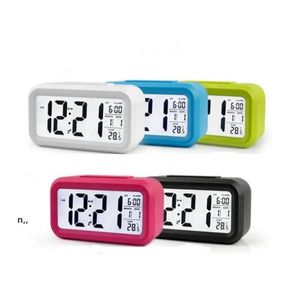 Horloges de table de bureau Réveil muet en plastique LCD Température intelligente Mignon Posensible Chevet Alarmes numériques Sn Veilleuse Calendrier Drop D DH74Z