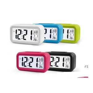 Bureau Table Horloges Plastique Mute Réveil LCD Smart Température Mignon P Osensible Chevet Numérique Sn Veilleuse Calendrier Rra13028 Ottcb