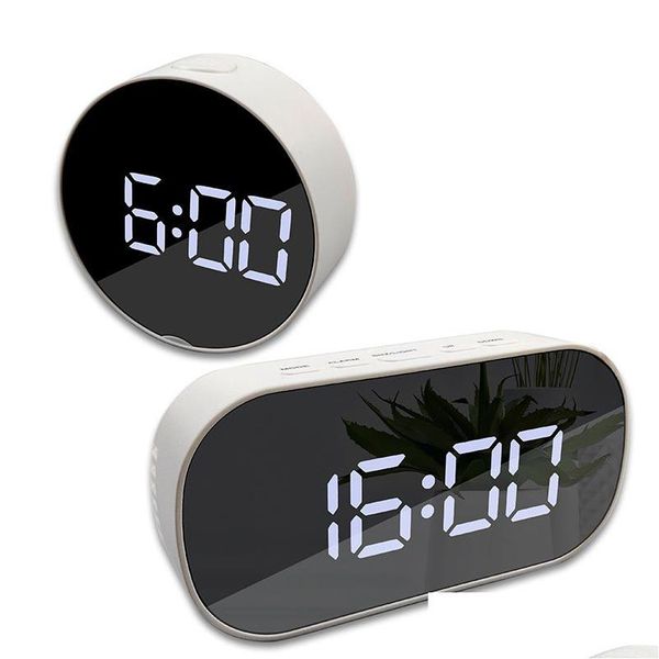 Relojes de mesa de escritorio Pantalla digital digital portátil Luz nocturna de espejo ovalado LED LED grande entrega de caída en el hogar Jardín de Dhgqm