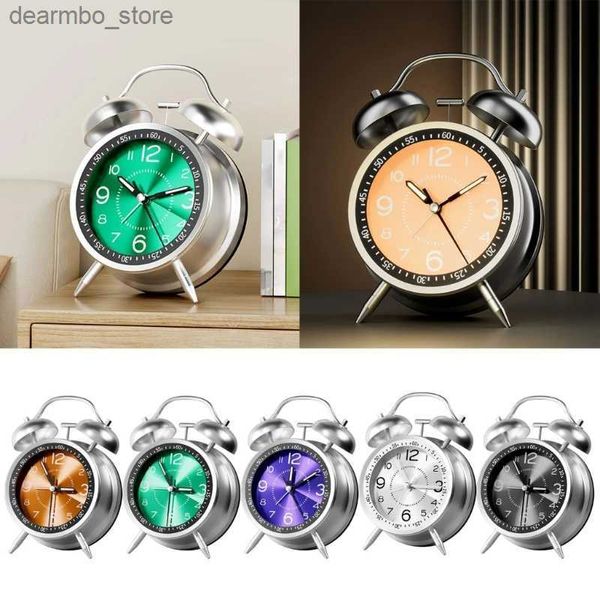 Relojes de mesa de escritorio Reloj despertador de metal portátil Reloj doble redondo retro Reloj de mesa Dormitorio Decoración del hogar Reloj despertador portátil 24327