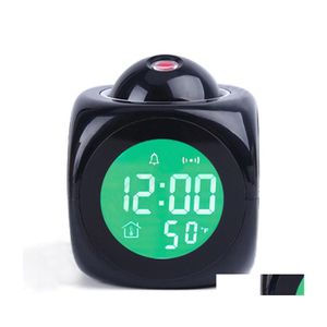 Bureau Table Clocks Projectie Wekker met LED -lamp Digitale spraak Tekenfunctie Wandplafond SN Temperatuurdisplay 678 V2 D DHX8A