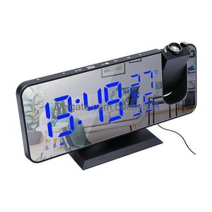 Relojes de mesa de escritorio Reloj despertador de proyección Proyector de 180 ° con función de pantalla de radio FM 4 Dimmer Carga USB dual Entrega de gota digital DHVQS