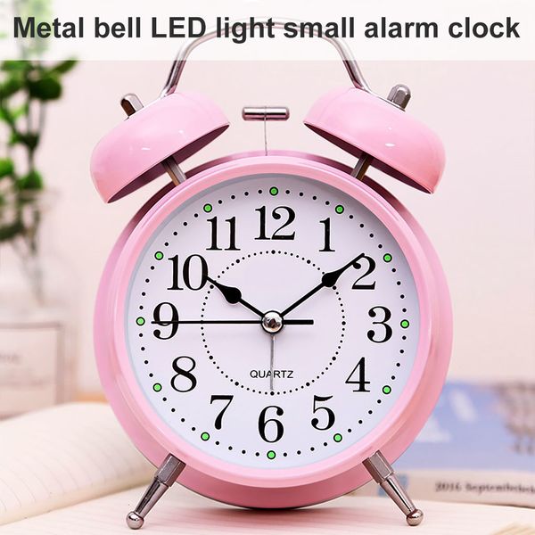 Relojes de mesa de escritorio, reloj despertador Retro, campana doble mecánica, hogar, oficina, escritorio, Metal, analógico, silencioso con luz nocturna 230608