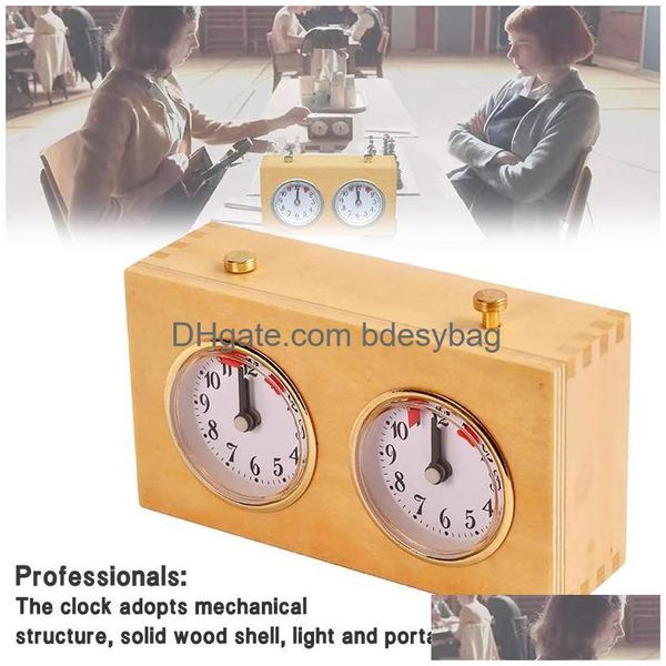 Horloges de table de bureau Rétro Mécanique Jeu d'échecs Horloge Coquille en bois Alarme Non Ticking Bruit avec LED Sn Light Drop Livraison Accueil Garde Dh6Pz