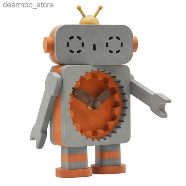 Relojes de mesa de escritorio, reloj de mesa Robot, temporizador silencioso de madera, relojes de dibujos animados con batería, juguete extraíble para niños y niñas 24327