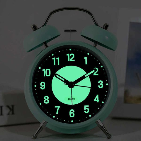 Relojes de mesa de escritorio Silencioso sin tictac Cuarzo analógico 4 pulgadas Reloj despertador con campana doble con luz de fondo para dormitorio AA230515