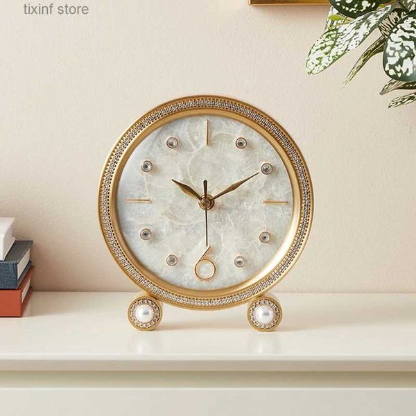 Relojes de mesa de escritorio Adornos de reloj de mesa Sala de estar Familia Mesita de noche Decoraciones de escritorio Estética Creativa Retro Estilo europeo Relojes silenciosos T240309