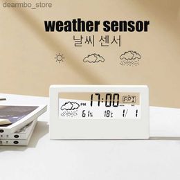 Relojes de mesa de escritorio Reloj termohigrómetro Pantalla meteorológica creativa Reloj despertador electrónico Decoración de mesa de escritorio para sala de estar dormitorio 24327