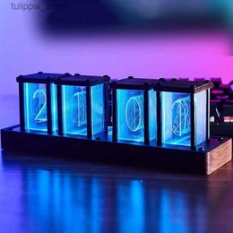 Bureau Tafelklokken Vintage 16 Miljoen RGB Nixie Buisklok DIY Tafelklok Led Digitale Elektronische Desktop Horloge Bureauklok Home Decor Ornamenten Gift L240323