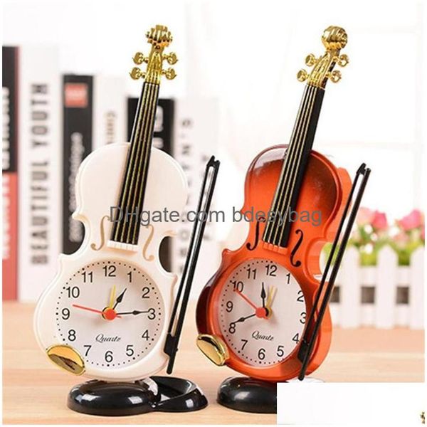 Bureau Table Horloges Vintage Creative Instrument Horloge Étudiant Violon Cadeau Décor À La Maison Violon Quartz Alarme En Plastique Artisanat Drop Delivery Dhe2X