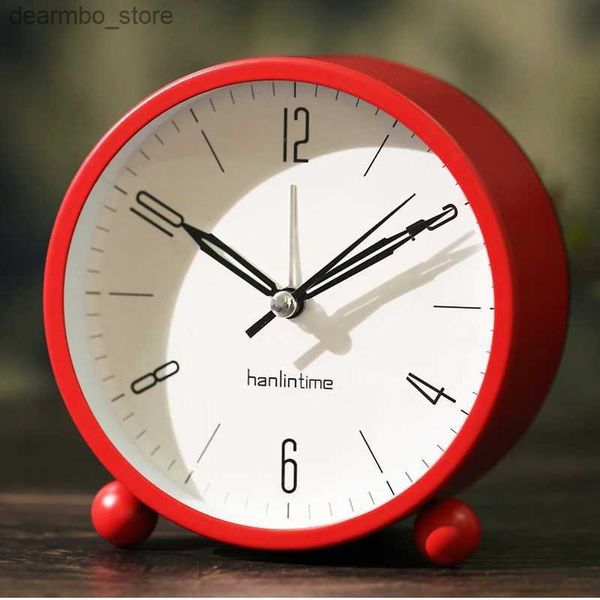 Horloges de table de bureau Horloge de table ronde en métal vintage avec fonction veilleuse Snooze et pieds en boule pour la maison, le salon, la chambre à coucher 24327