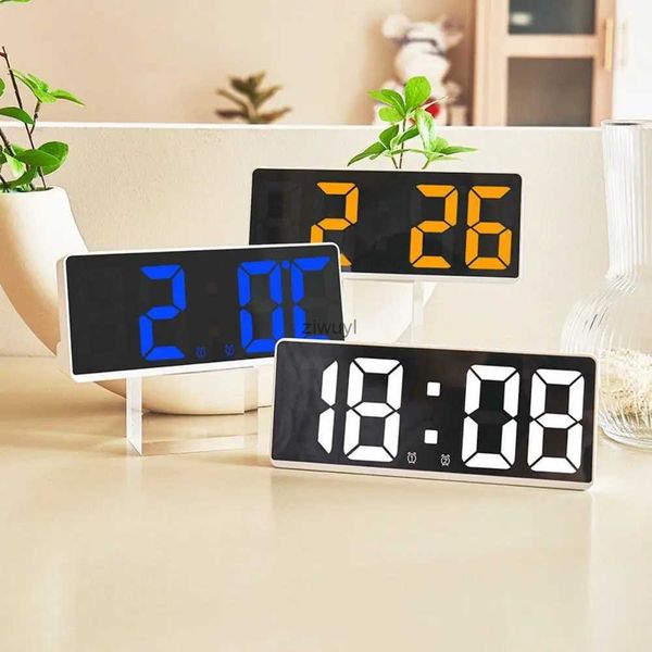 Relojes de mesa de escritorio Control de voz Reloj despertador digital Modo SNOOZE nocturno LED Reloj de temperatura digital Reloj de mesa de escritorio 12/24H Reloj con números grandes