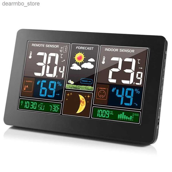 Horloges de table de bureau Horloge météo numérique LED Station météo sans fil Thermomètre intérieur extérieur Hygromètre Baromètre Prévisions Montre de table moderne 24327