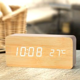Horloges de table de bureau Réveil numérique en bois Réveil LED avec température horloge de bureau adaptée aux horloges de bureau et de chevet 230508