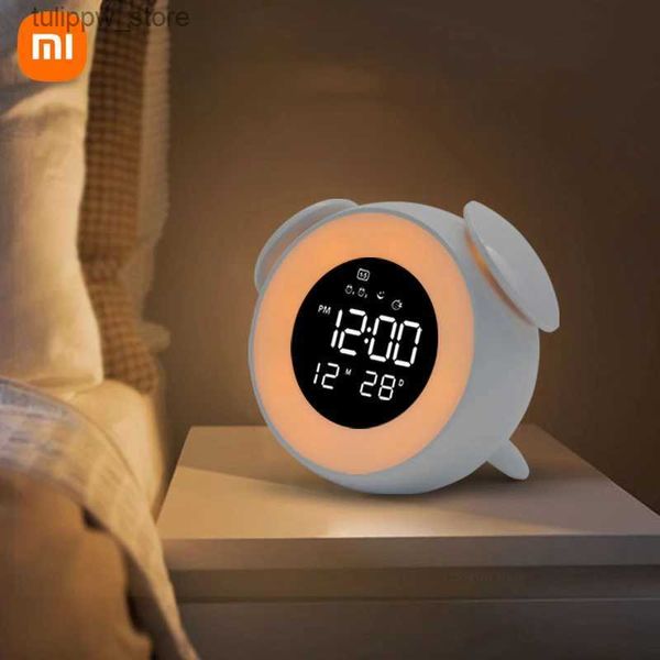 Relojes de mesa de escritorio Xiaomi Mesita de noche Amanecer Atardecer Luz de despertar Digital Led Música Despertador Dormitorio Escritorio Calendario Posponer Reloj Mesa Cargador de teléfono L240323