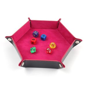 Caja de escritorio Caja de almacenamiento plegable Llave Moneda PU Bandeja de cuero Hexagonal Terciopelo Polígono Juego plegable Bandeja de dados Oficina decorativa Suministros para el hogar Organizador de escritorio