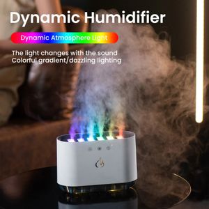 Bureau dynamique musique ultrasons flamme humidificateur d'air maison 900ML RGB lumière LED diffuseur Machine brumisateur 240104