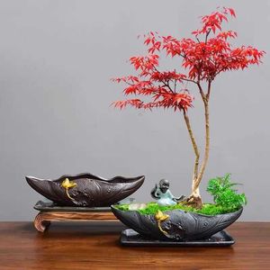 Desktop Bloem Pot Landscaping Micro Landschap Bonsai Creative Ceramic Painting Gold Black Tery Bamboo Planten 210712