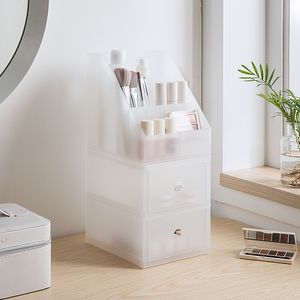 Bureau en plastique Transparent givré blanc finition boîte coiffeuse étagère de rangement tiroir ensemble de cosmétiques