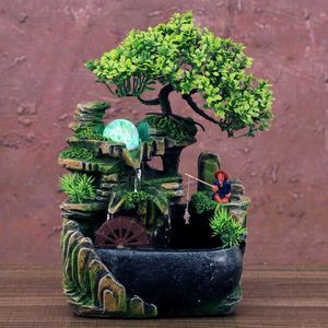 Desktop Resin Mountain Rockery Fountain Waterfall Tuin Bonsai Decoratie Tafelblad Stroomwater (4 Maat Kies) 210804