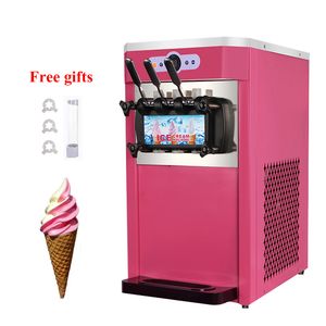 Máquina para hacer helados suaves de escritorio, 3 sabores, acero inoxidable comercial con sistema operativo inglés, máquina para hacer helados