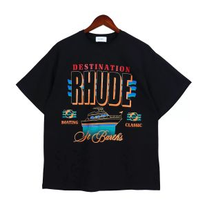 Design imprimé T-shirt Designer Europe America Mens T-shirt Rhude Brand Clothing Round Neck Quality Sleeve Sigle US SIZE S-XXL B4NW #