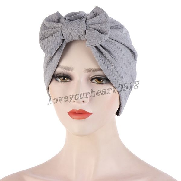 Détachable Big Bowknot Stretch Turban Hat Women Muslim Candy Color Bonnet Hijab Scarf India Head Wraps Headswear