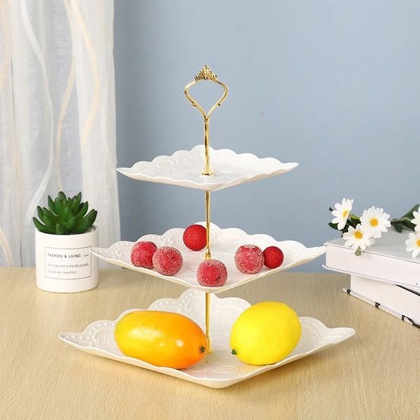 Stand de pastel desmontable estilo europeo de 3 niveles plato de frutas de pastel de pastelería para soporte de postres para fiestas de boda decoración del hogar