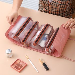 Sacs cosm￩tiques d￩tachables portables 4 in1 sac ￠ lavage en cabine de voyage de voyage pliable rangement de rangement n￩cessit￩ le sac de toilette de lavage maquillage bolsas de cosmeticos