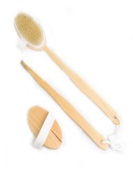 Brosse de douche à poignée en bois longue amovible avec poils doux et raides exfoliant la tête de gommage pour la peau pour brossage humide ou sec CLEA5402487