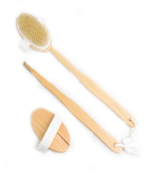 Brosses de douche amovibles à long manche en bois avec poils doux et rigides, tête de gommage exfoliante pour la peau pour brossage humide ou sec Clea2358184