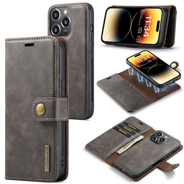 Estuches de teléfono con folio magnético desmontable para iPhone 14 13 12 11 Pro Max XR XS 7 8 Plus SE2 SE3 Ranuras múltiples para tarjetas duraderas Cartera de cuero Embrague Kickstand Carcasa protectora