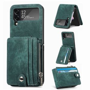 Détachable rétro en cuir fermeture éclair portefeuille étui pliant pour Samsung Galaxy Z Flip 4 5G Flip4 Flip3 2 in1 porte-cartes couverture de téléphone