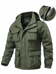 Veste à capuche coupe-vent amovible, veste cargo multi-sacs imperméable et décontractée pour hommes, adaptée aux activités de plein air A2bv #