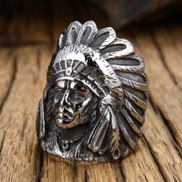 Gedetailleerde Indian Chief Ring Mens 14K White Gold Biker Ring Mannelijke Enorme Punk Hip Hop Ringen Beste Cadeau voor Vriend