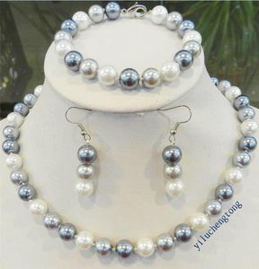 Details Over 10mm Elegant Wit Zilver Grijze Shell Pearl Necklace Armbanden Oorbellen