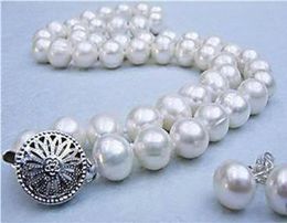 Détails sur l'ensemble de boucles d'oreilles et collier de perles de culture Akoya blanches naturelles véritables de 89 mm 18quot8080871