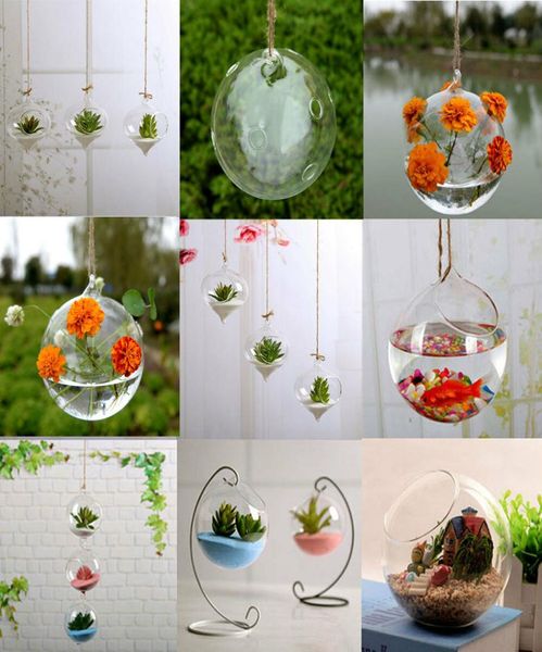 Détails sur le mur de la plante de fleurs suspendue en verre transparent bouteille de bouteille de vase de maison de jardin décor7601701