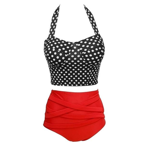 Details over Vintage Retro Pin-up Rockabilly polka dot hoog getailleerde 2 stijl bikini Badmode badpak